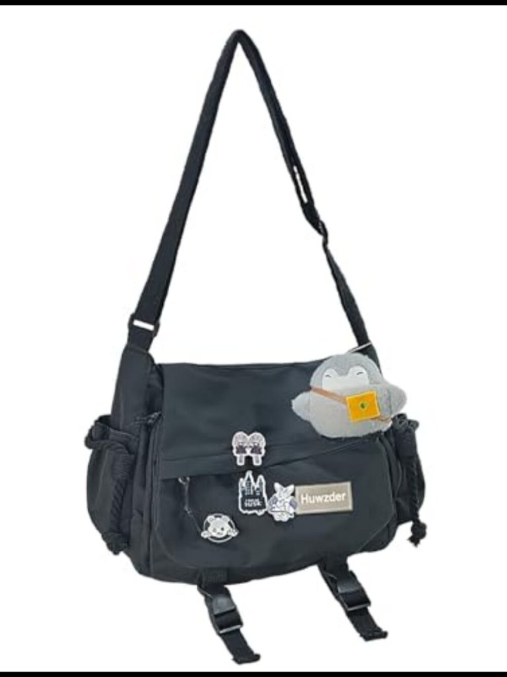 Nylon Messenger Bag Kawaii Crossbody Shoulder Bag with Cute Pins Aesthetic